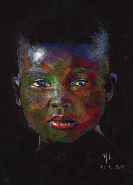 Рисунок под названием "young boy" - Emily Coubard (Mil.), Подлинное произведение искусства, Карандаш