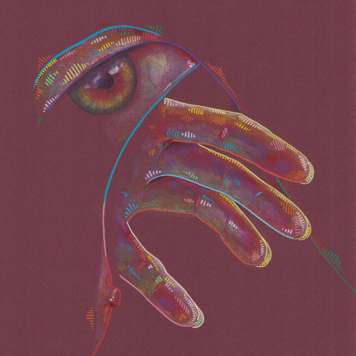 Dessin intitulée "Au doigt et à l'oeil" par Emily Coubard (Mil.), Œuvre d'art originale, Crayon
