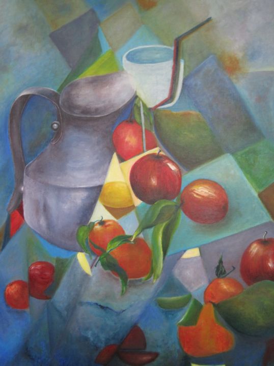 Peinture intitulée "Cruche et fruits" par Emily Helstroffer, Œuvre d'art originale, Acrylique