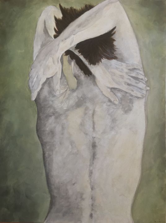 Schilderij getiteld "Femme oiseau" door Emily Moitie, Origineel Kunstwerk, Olie