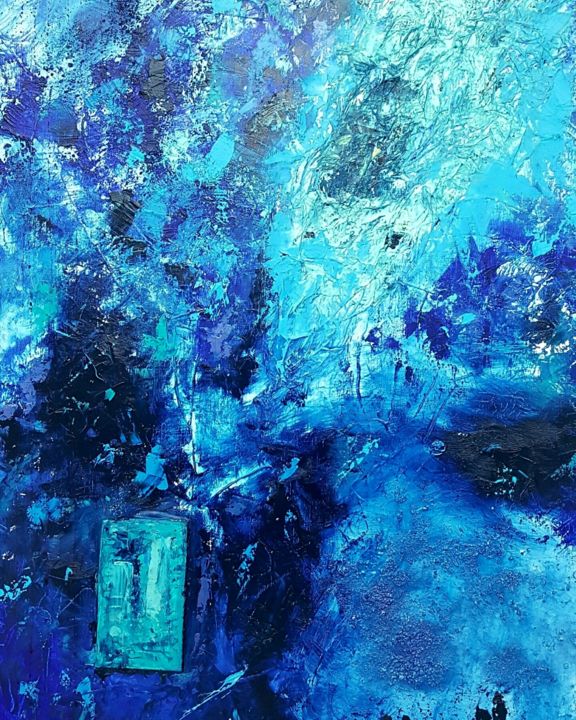 Painting titled "Blue" by Emily Starck, Original Artwork, Oil Mounted on Wood Stretcher frame