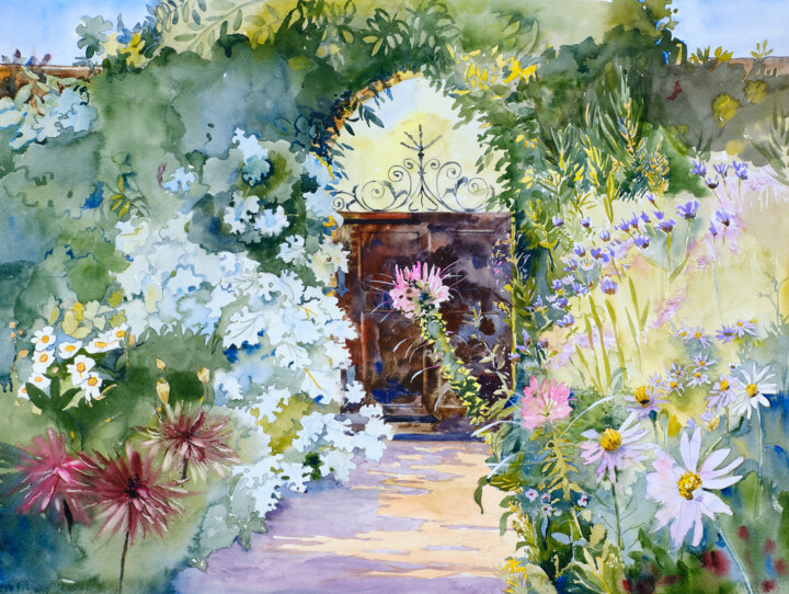 Painting titled "The Gate at Beatrix…" by Emily Stedman, Original Artwork, Watercolor