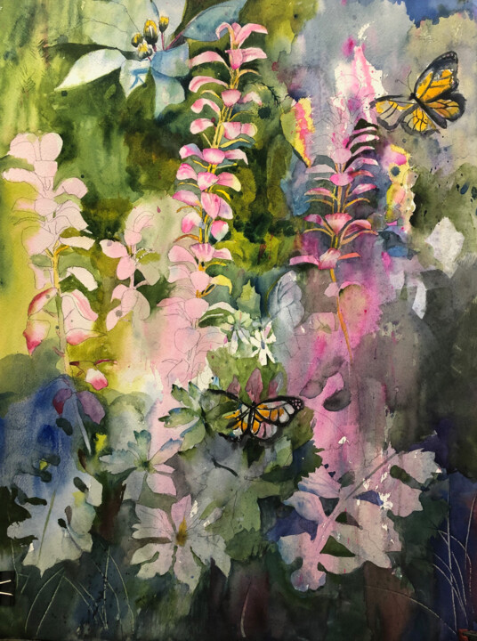 Painting titled "Summer Weeds and Bu…" by Emily Stedman, Original Artwork, Watercolor