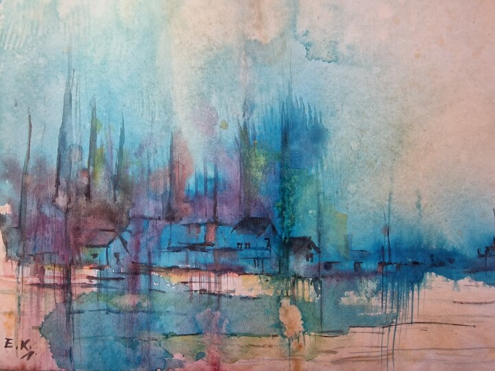 Malerei mit dem Titel "Blue Feeling" von Emir Kerenovic, Original-Kunstwerk, Aquarell