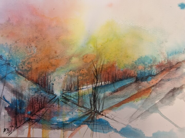 Malerei mit dem Titel "Color Interaction-A…" von Emir Kerenovic, Original-Kunstwerk, Aquarell