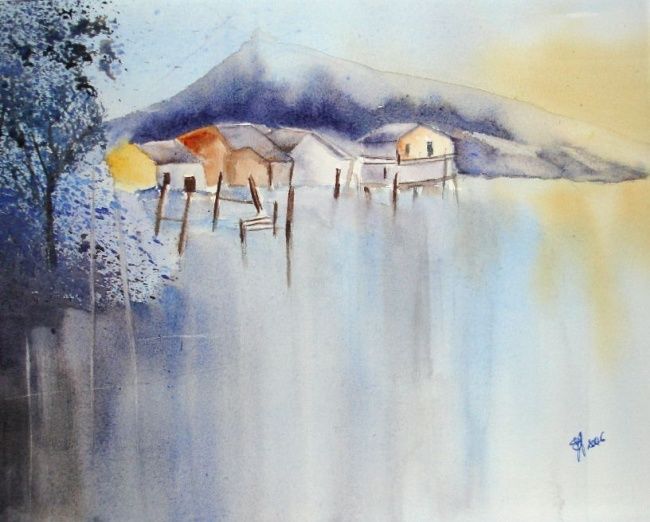 Painting titled "Village au Japon" by Jocelyne Dumont, Original Artwork