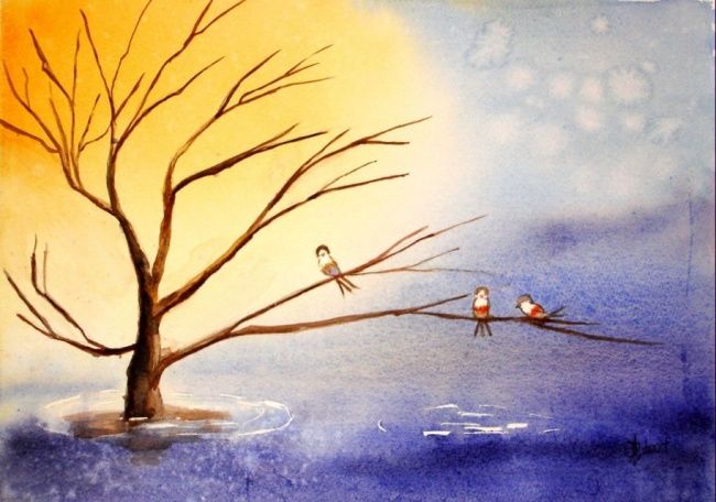 Peinture intitulée "Sur la branche" par Jocelyne Dumont, Œuvre d'art originale