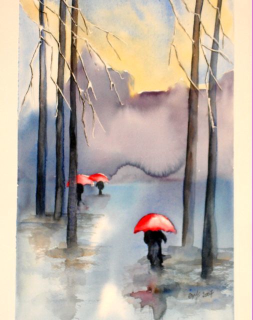 Painting titled "Sous la pluie d'apr…" by Jocelyne Dumont, Original Artwork