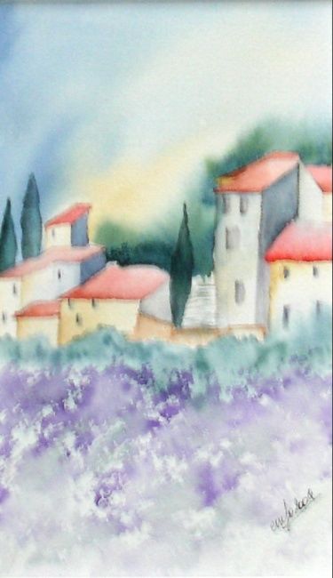 Painting titled "petit village prove…" by Jocelyne Dumont, Original Artwork