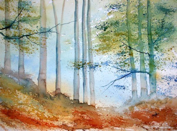 Painting titled "dans les bois" by Jocelyne Dumont, Original Artwork