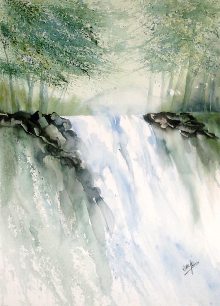 Painting titled "cascade" by Jocelyne Dumont, Original Artwork