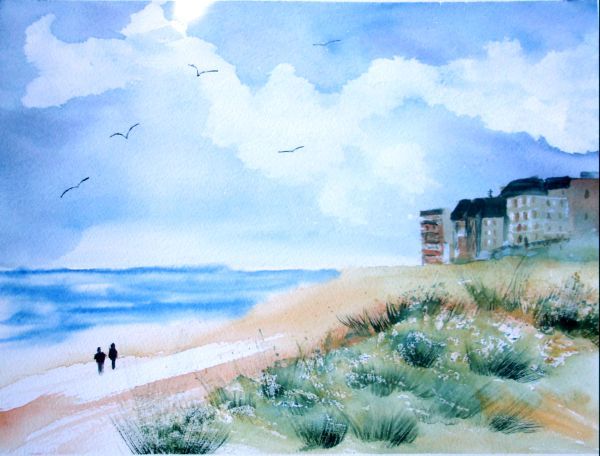 Painting titled "la plage de Berck" by Jocelyne Dumont, Original Artwork