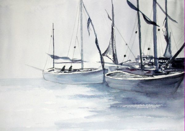 Pintura titulada "bateaux-de-peche-a-…" por Jocelyne Dumont, Obra de arte original