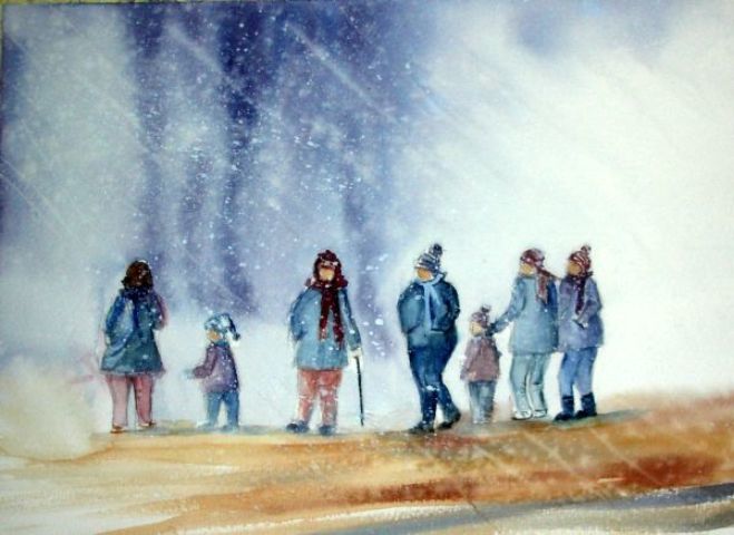 Pintura titulada "sous la pluiephpnr3…" por Jocelyne Dumont, Obra de arte original
