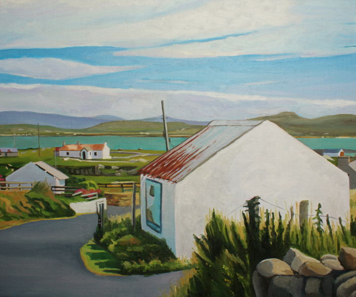Painting titled "Gortgar, Arranmore,…" by Emma Cownie, Original Artwork, Oil Mounted on Wood Stretcher frame