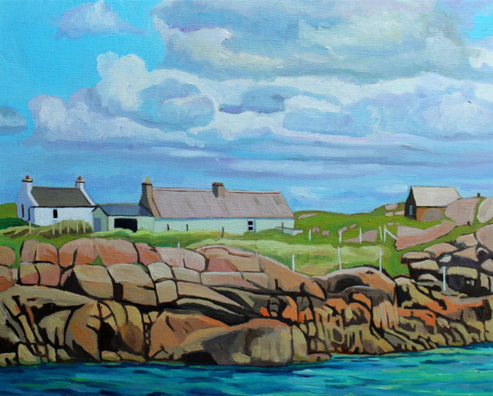 Painting titled "On Eighter Island,…" by Emma Cownie, Original Artwork, Oil Mounted on Wood Stretcher frame