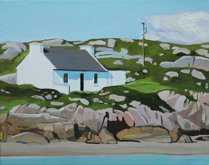 Painting titled "Cottage on Inishcoo…" by Emma Cownie, Original Artwork, Oil