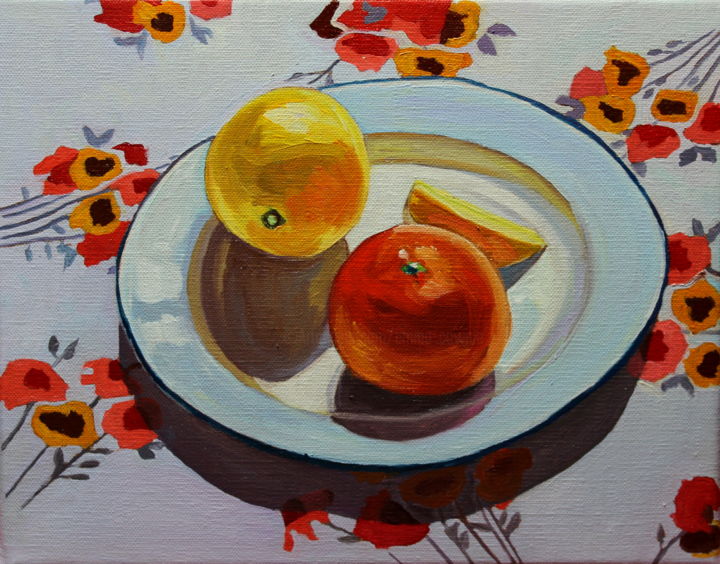Painting titled "Still Life with pat…" by Emma Cownie, Original Artwork, Oil