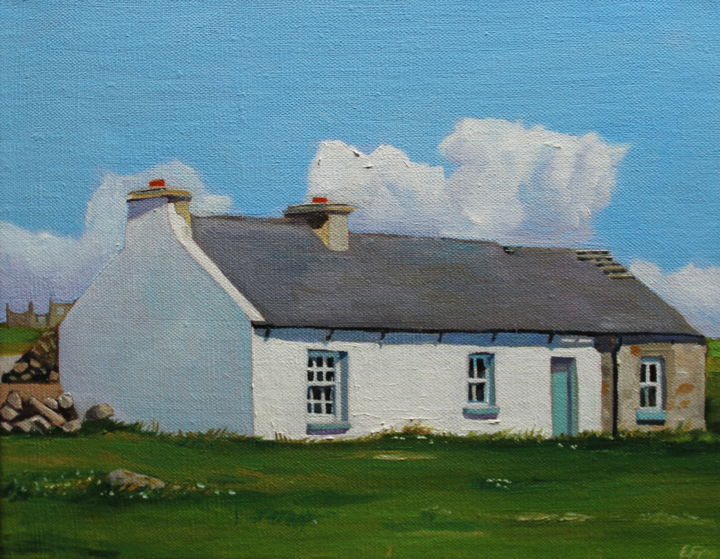 Painting titled "Gola Cottage" by Emma Cownie, Original Artwork, Oil
