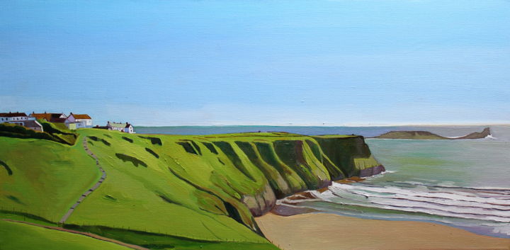 Painting titled "Worms Head. Rhossili" by Emma Cownie, Original Artwork, Oil