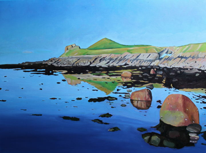 Painting titled "Worms Head Reflecti…" by Emma Cownie, Original Artwork, Oil