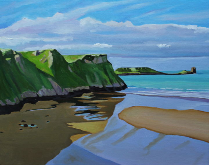 「On Rhossili Beach,…」というタイトルの絵画 Emma Cownieによって, オリジナルのアートワーク, オイル