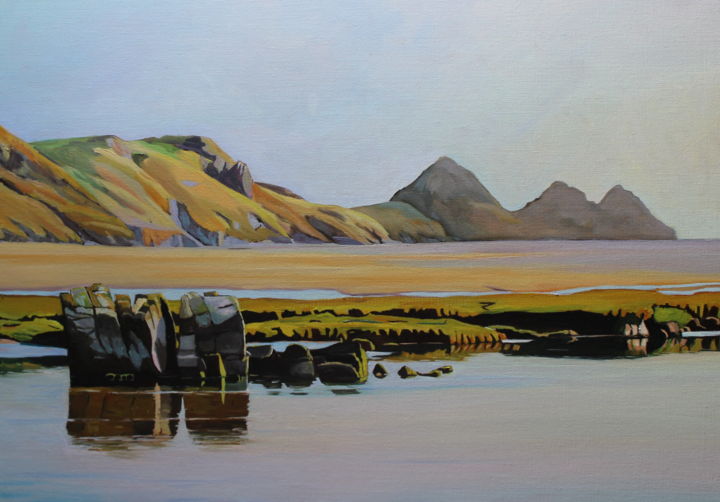 Painting titled "Two Rocks, Three Cl…" by Emma Cownie, Original Artwork, Oil