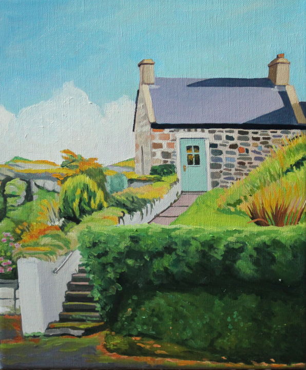 Peinture intitulée "Cottage on Harbour…" par Emma Cownie, Œuvre d'art originale, Huile