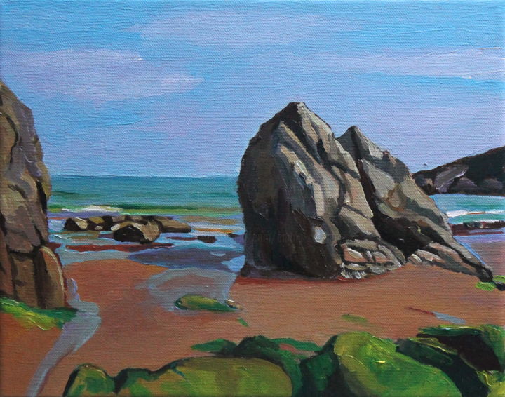 Painting titled "Brandy Cove, Gower" by Emma Cownie, Original Artwork, Oil