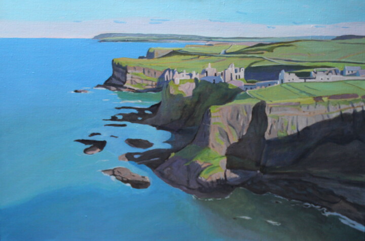 Painting titled "Flying Over Dunluce…" by Emma Cownie, Original Artwork, Acrylic