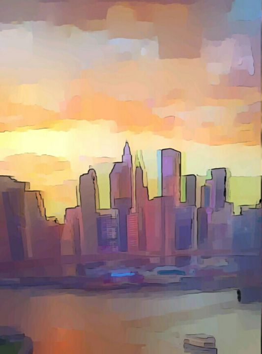 Digital Arts titled "Modern New - York" by Emma Laflute, Original Artwork, Digital Painting