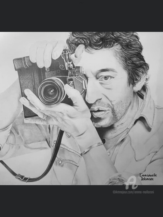 Tekening getiteld "Gainsbourg Art" door Emma Mallaroni, Origineel Kunstwerk, Grafiet Gemonteerd op Houten paneel