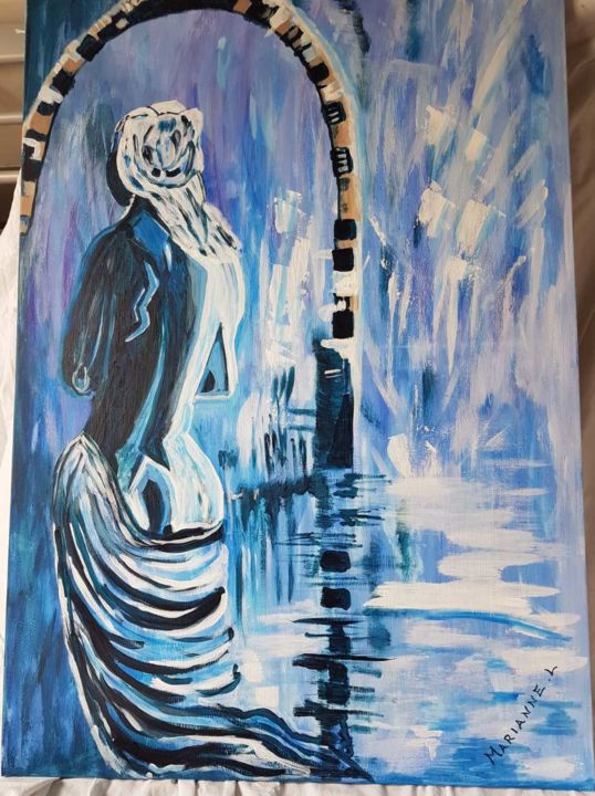 Painting titled "Lady in a blue temp…" by Emma, Original Artwork, Acrylic
