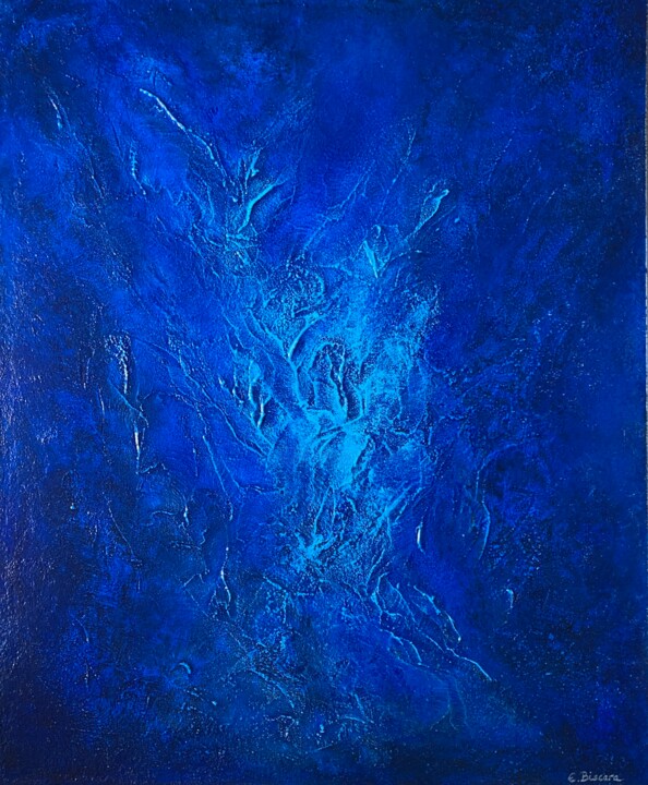 Painting titled "Blue immersion" by Emmanuelle Biscara, Original Artwork, Acrylic Mounted on Wood Stretcher frame