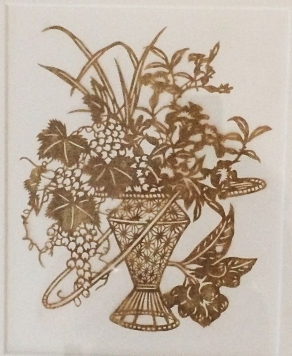 Collages titled "Gold Vase Papercut" by Emma Kelly, Original Artwork