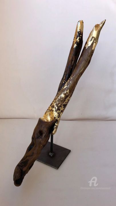 Sculpture intitulée "Poudre d'or sur bois" par Emma Lapassouze, Œuvre d'art originale, Bois
