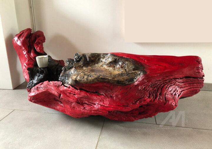 Sculpture titled "Naufragé rouge" by Emma Lapassouze, Original Artwork, Wood