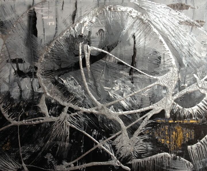 Malerei mit dem Titel "Méduse en noir et b…" von Emma Laroche, Original-Kunstwerk, Öl