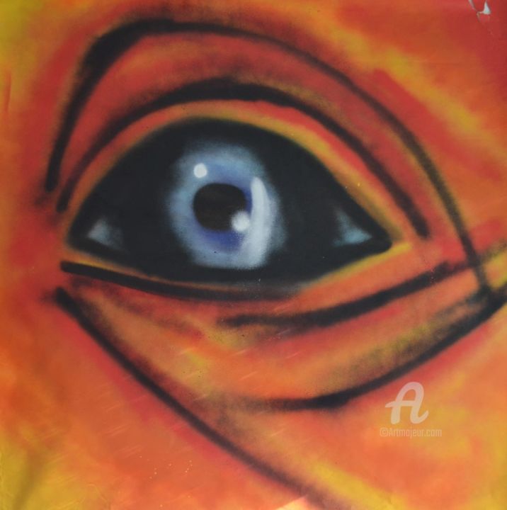 Peinture intitulée "Eye On Fire #1" par M Zeibel, Œuvre d'art originale, Bombe aérosol