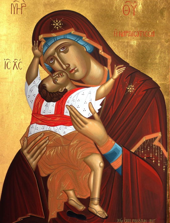 Malerei mit dem Titel "The Virgin Mary" von Emmanouel Roukoudis, Original-Kunstwerk