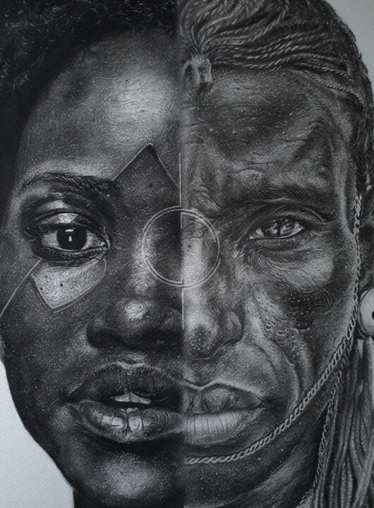 绘画 标题为“The combine” 由Emmanuel Chukwuemeka Ndulue, 原创艺术品, 木炭
