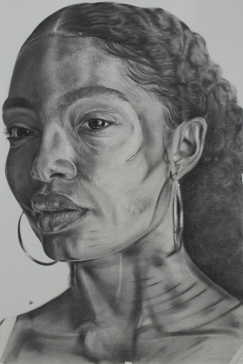 Peinture intitulée "Yara Shahidi" par Emmanuel Chukwuemeka Ndulue, Œuvre d'art originale, Fusain