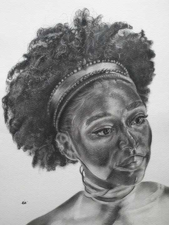 Peinture intitulée "Amandla Stenberg" par Emmanuel Chukwuemeka Ndulue, Œuvre d'art originale, Fusain