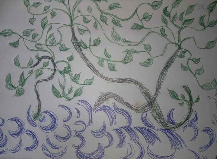 Рисунок под названием "Plantas e Agua" - Emmanuel Costa, Подлинное произведение искусства, Гелевая ручка