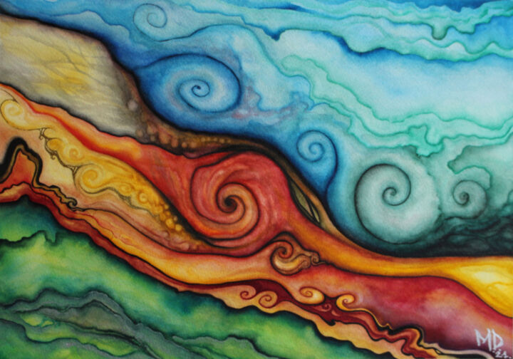 Peinture intitulée "Turbulence #2" par Manu Dode (ED.), Œuvre d'art originale, Aquarelle