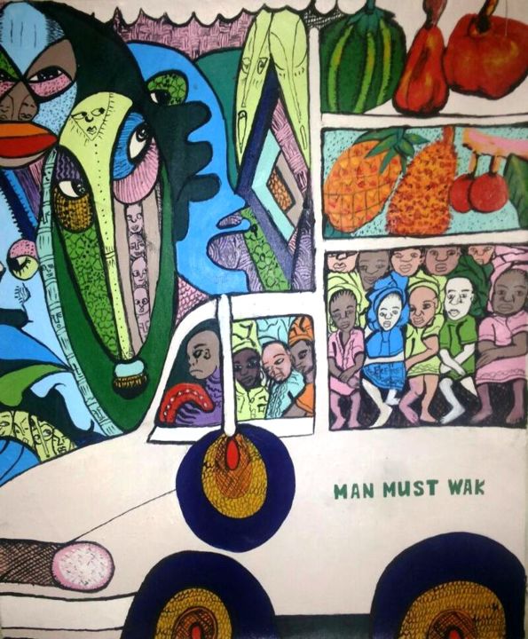 Painting titled "Man must wak" by Emmanuel Ekefrey, Original Artwork, Acrylic