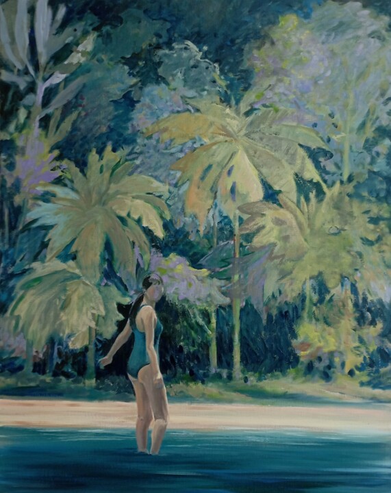 Painting titled "Tropic" by Emmanuel Fabriol, Original Artwork, Oil Mounted on Wood Stretcher frame