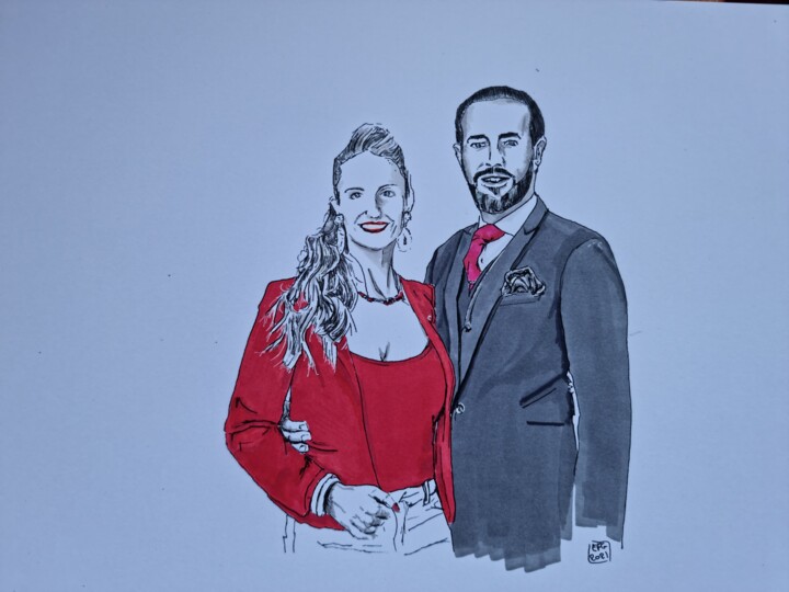 Dessin intitulée "couple de Maestros" par Emmanuel Forgues, Œuvre d'art originale, Crayon
