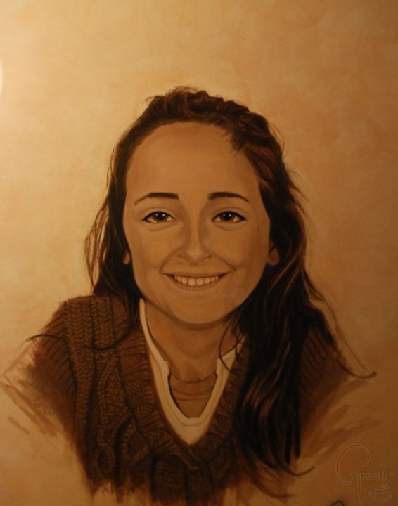 Painting titled "girl in brown" by Emmanuel Groult, Original Artwork, Gouache