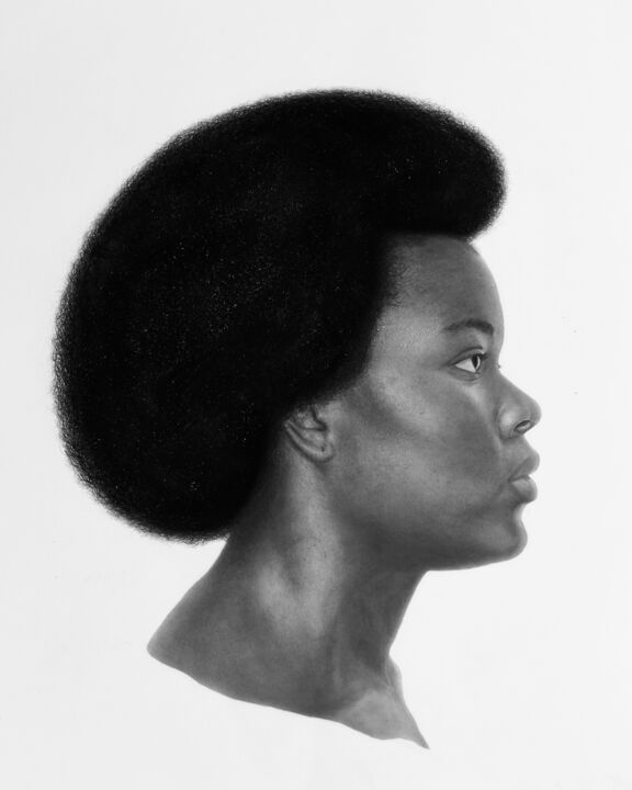 Dessin intitulée "Afro" par Emmanuel Kolawole, Œuvre d'art originale, Fusain